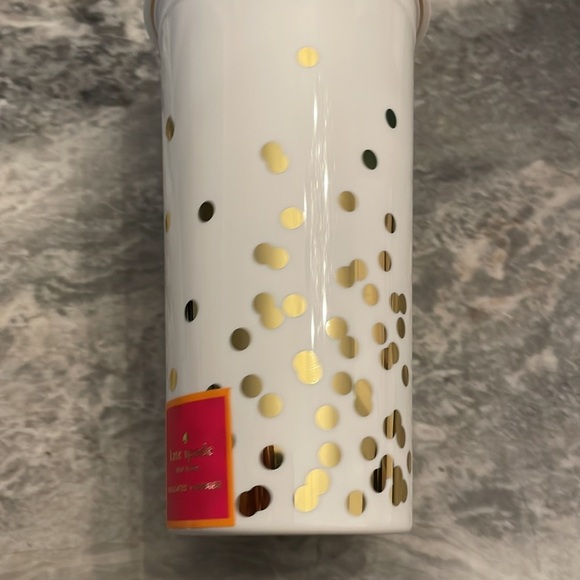 NWT Kate Spade CONFETTI polka dot gold and cream tumbler Cup mug - Picture 4 of 5